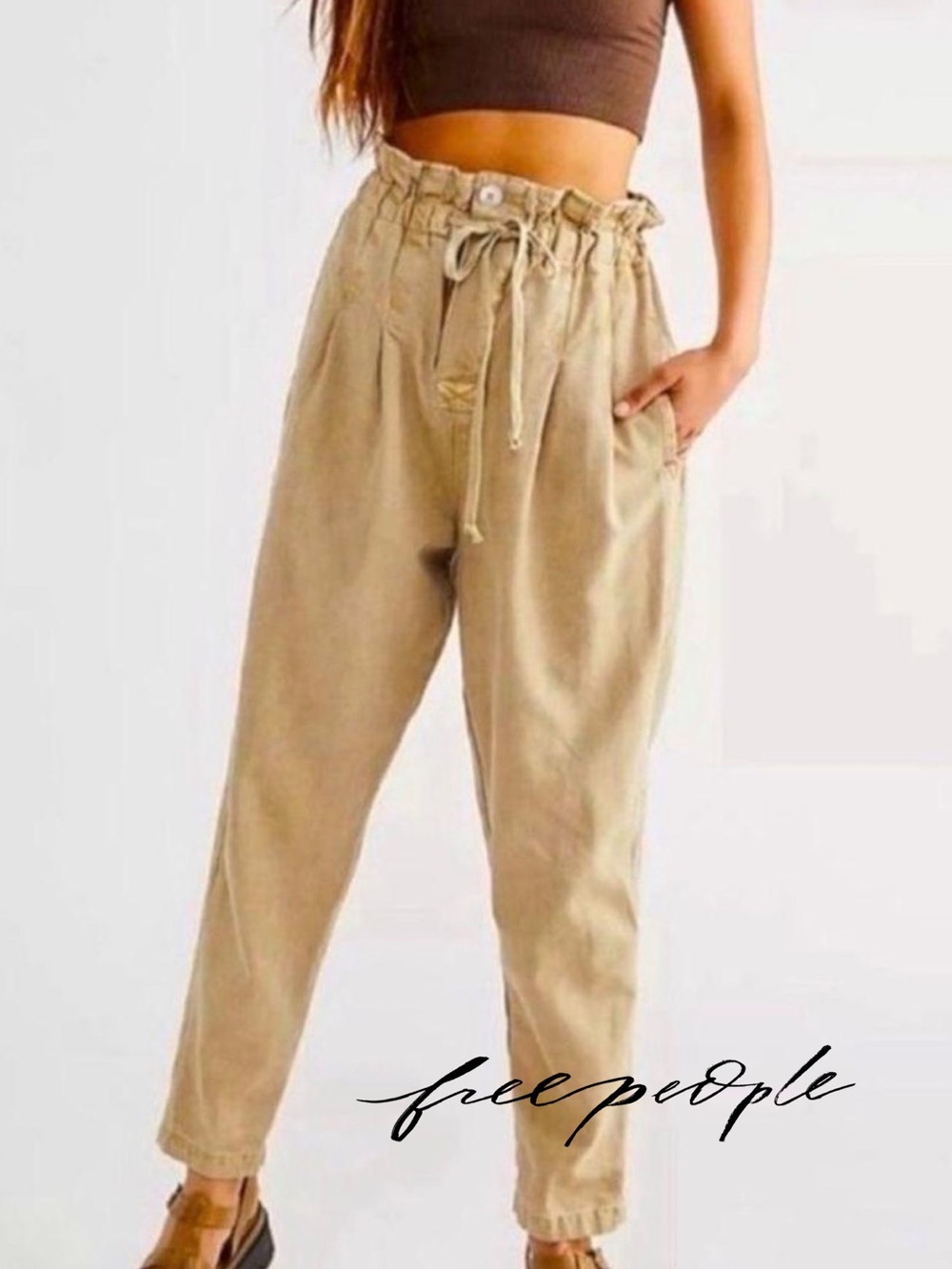 Free People Tan Margate Pleated Trouser Pants